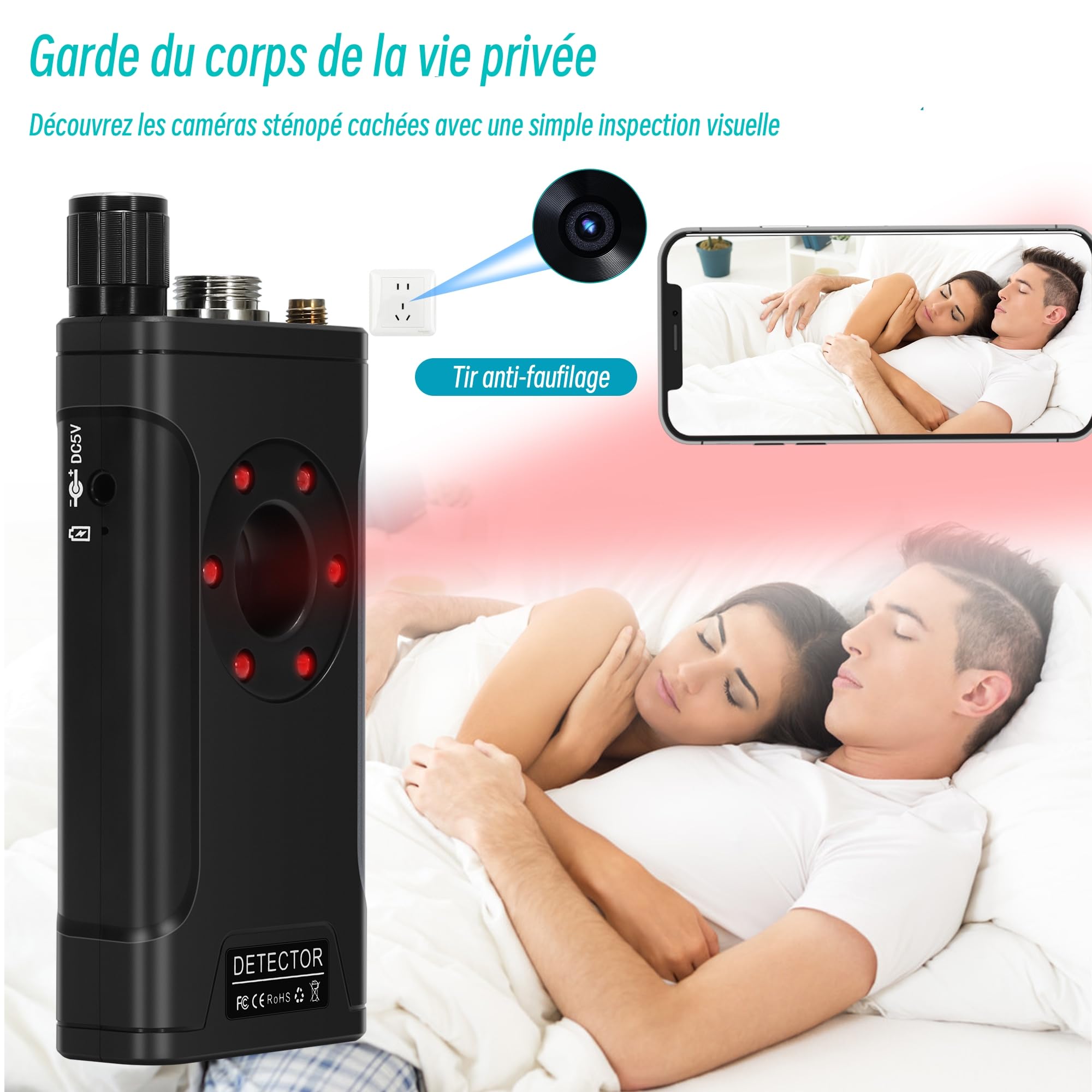 Détecteur Caméra Espion – Micro Espion Détecteur, Bug Détecteur RF sans Fil, Détecteur de Micros GPS, Scanner de Signal RF sans Fil, Détecteur pour Hôtel, Maison, Bureau