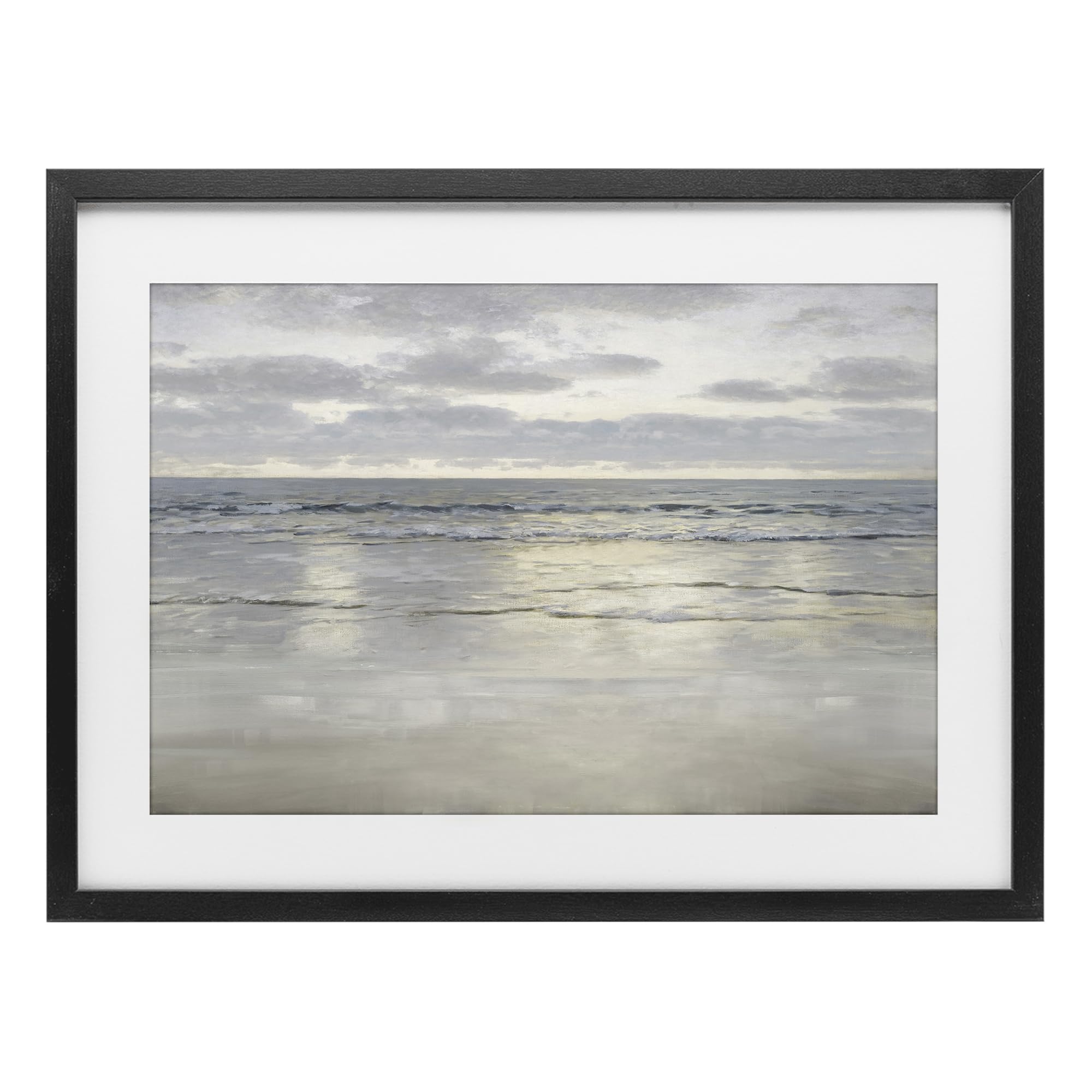 Stupell Industries Midnight Black (Textured) Ocean Horizon Beach Serenity, 17 X 23 Inch Framed Print Under Glass