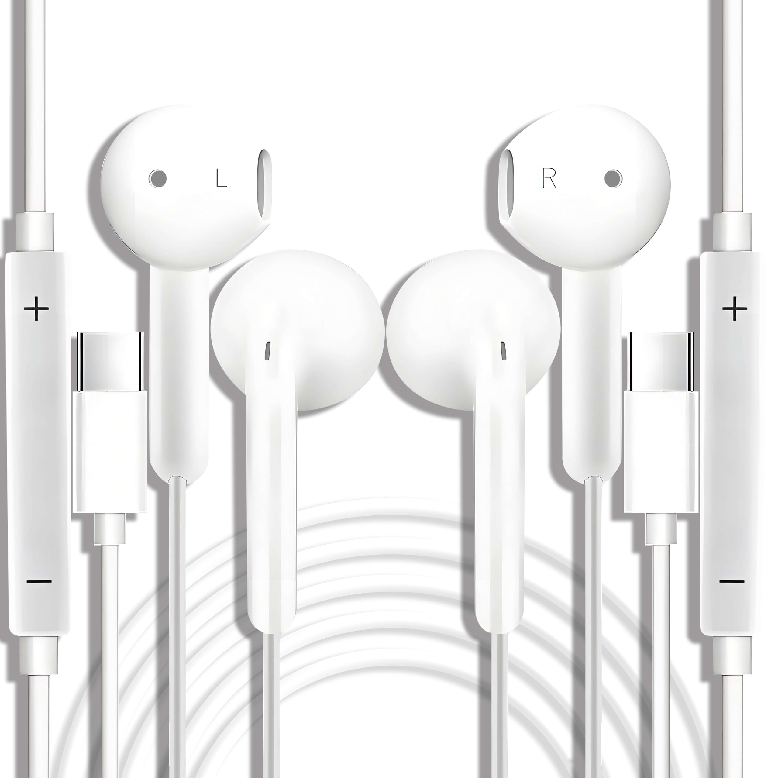 USB C Headphones, 2 Pcs USBC Headphones Wired Earphones Type C In Ear Earbuds With Mic & Volume Control for iPhone 15/16 Plus iPad Samsung Galaxy S25 S24 S23 S22 S21 FE iPad Pro Huawei Google Pixel