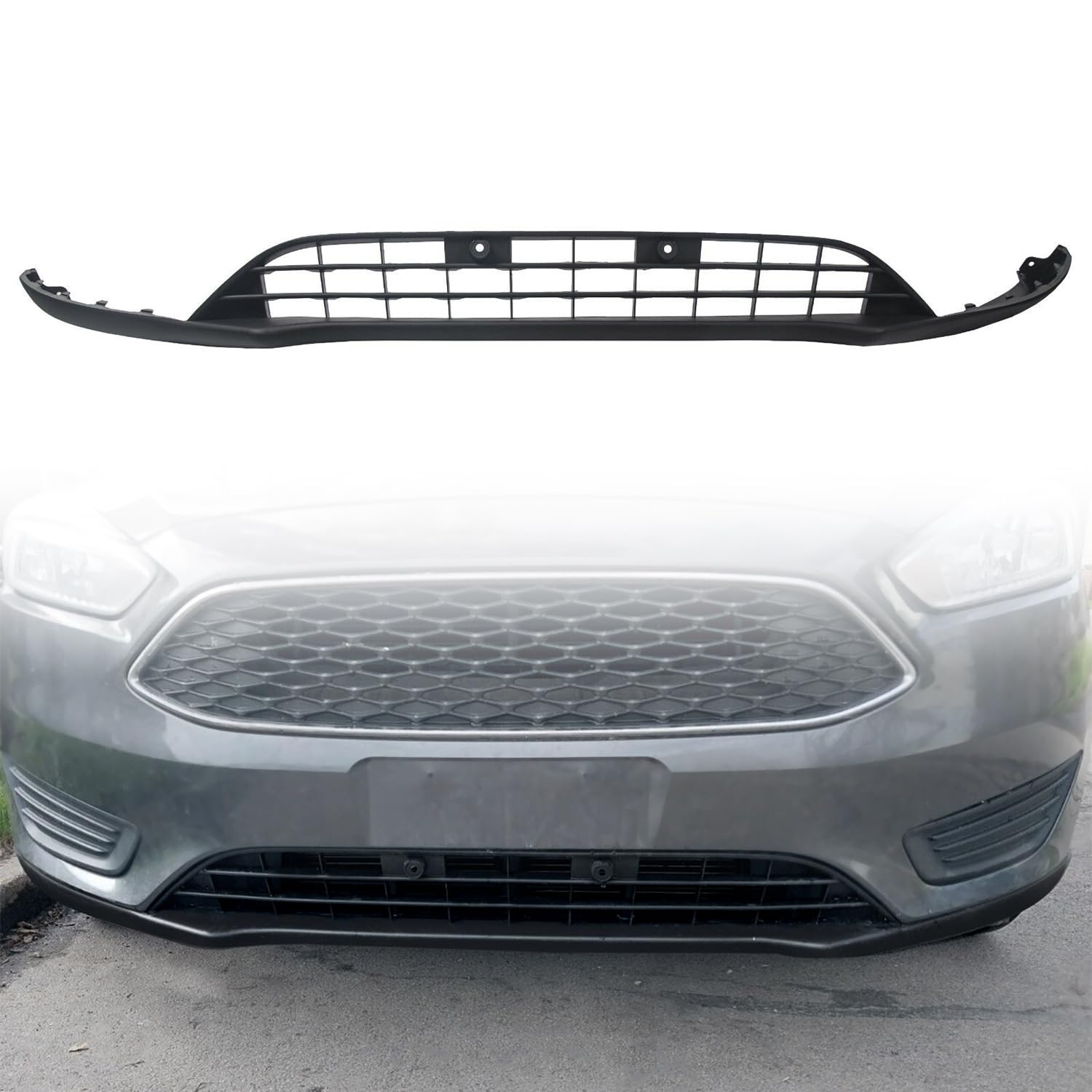 KUAFU Front Lower Valance Grille Compatible with 2015-2018 Ford Focus W/O Sport Model without Ecoboost Pkg Replacement for F1EZ17626A Bumper Spoiler