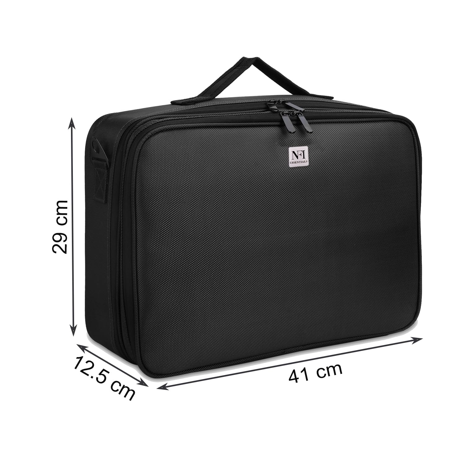 NFI essentials Professional Makeup Organizer Case with Adjustable Dividers, Large Capacity Cosmetic Storage Box, Travel Makeup Bag with Shoulder Strap, Brush Holder 2