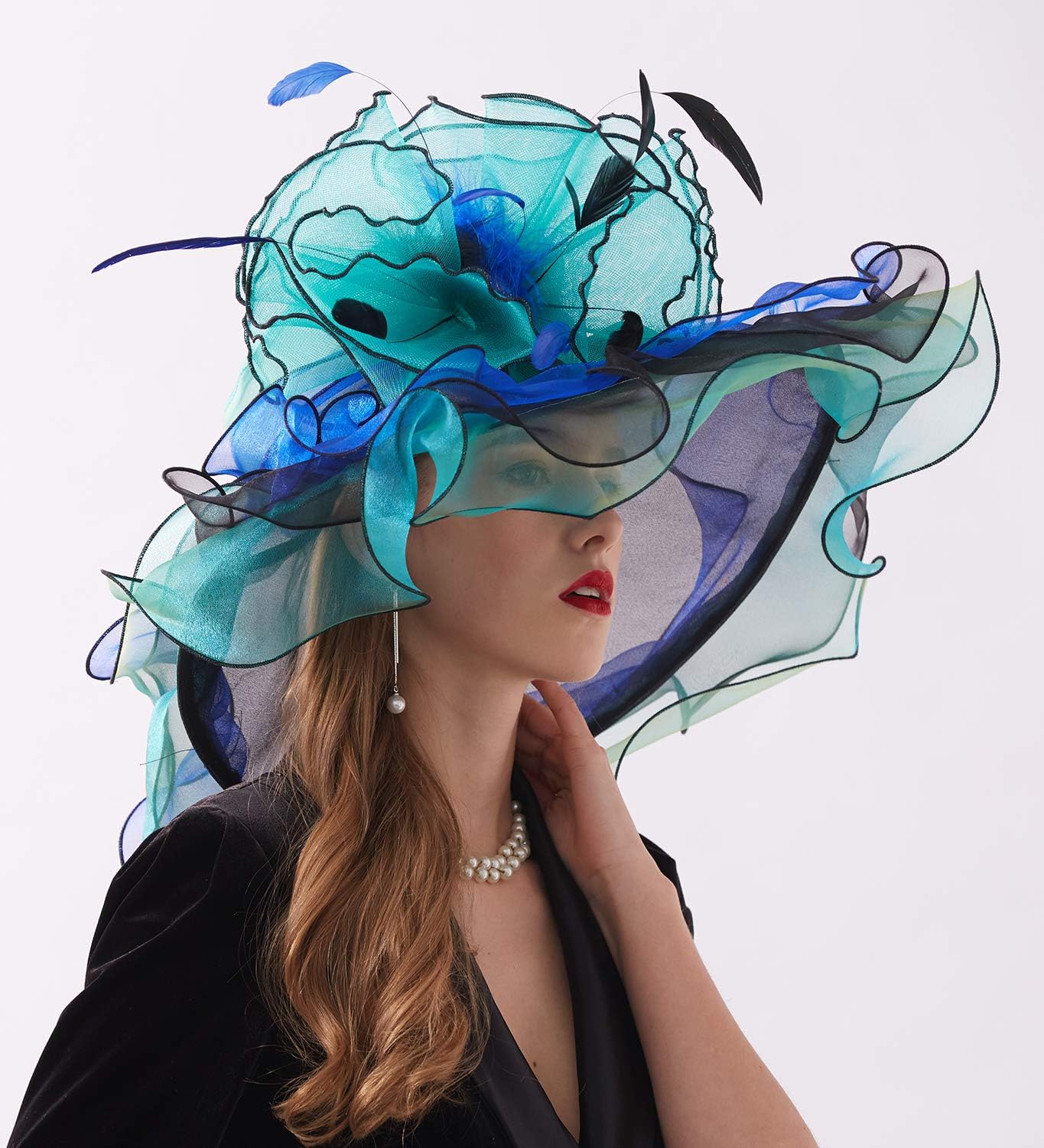 Women Derby Church Organza Flower Wedding Tea Party Fascinator Wide Brim Sun Hat