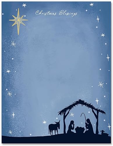 AnyDesign - Paquete de 80 papeles de papelería de Navidad con membrete, papel de letra, papel de escritura azul, papel de felicitación para