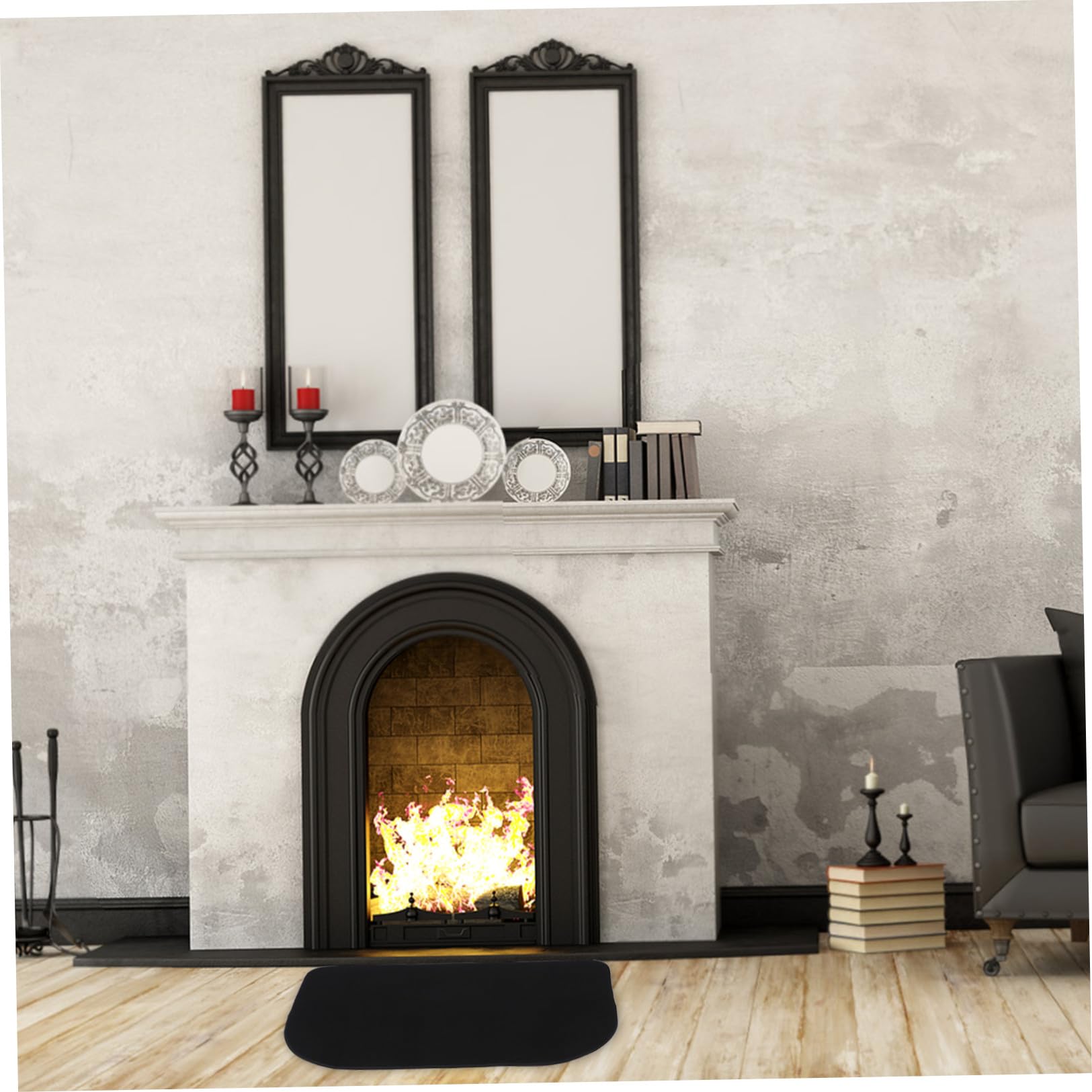 Tappeto Antincendio per Stufa a Mezza Forma in Poliestere e Pvc Resistente al Calore, Facile da Pulire, per Uso Interno in Inverno