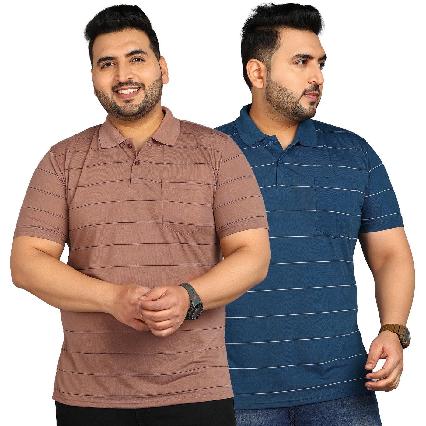 inkkr Plus Size Men's Regular Fit Striped Polo Tshirt Combo-picture-14