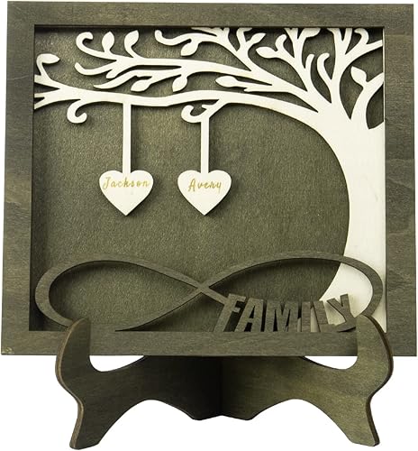 Vista 80 de Árbol genealógico con etiqueta de corazón, placas de madera grabadas personalizadas, regalos personalizados para madres, padres, escritorio, nombres