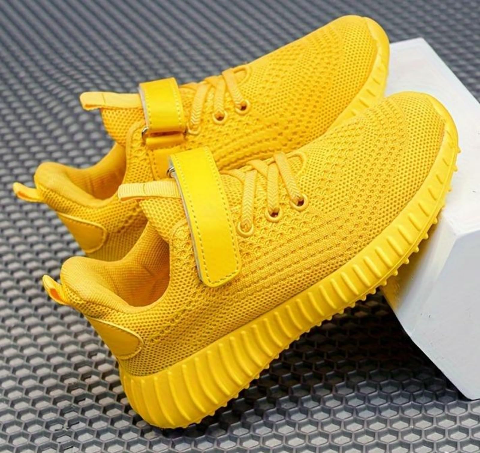 FUNCOS Kids' Breathable Mesh Sneakers for Boys & Girls - Machine-Washable with Wide Toe Box, Slip-Resistant Sole & Arch Support for Playground, Running, School Yellow 13
