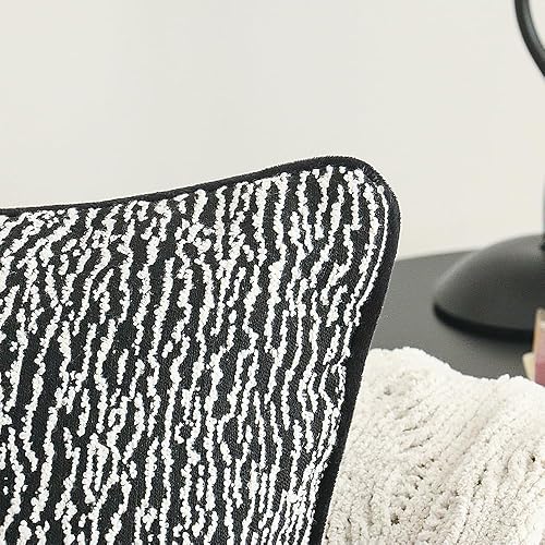 Miniatura 5 de Jonhier Funda de almohada abstracta con textura bohemia y negra y blanca, geométrica, cuadrada, minimalista, para sofá, cama, funda de felpilla