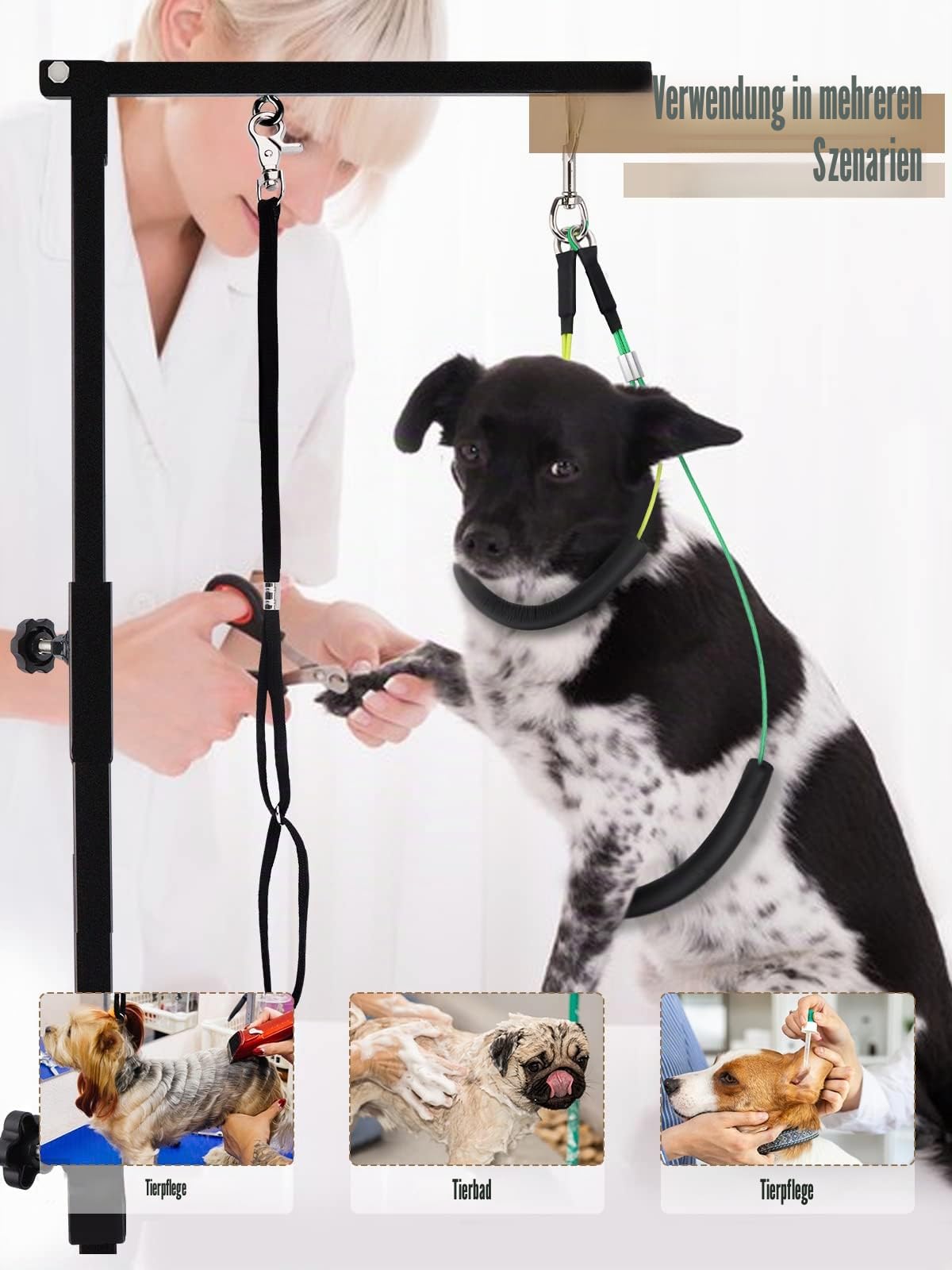 Kalolary Faltbarer Haustier Fellpflege Arm mit Klemme, Hundepflege Schlaufe und zwei Halterungen ohne Sitzen, 90,2 cm Höhenverstellung für große und kleine Hunde