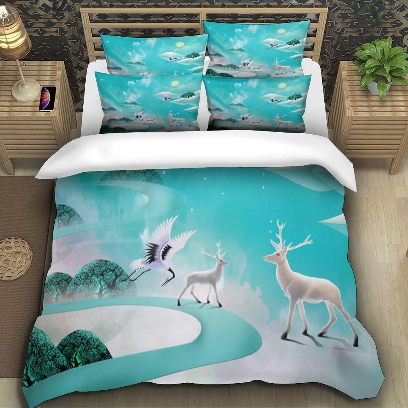 Inverno Copripiumino 3 Pezzi stampa di 3D microfibra morbida con federa Fantasia Set Di Copripiumino cerniera nascosta traspirante for bambini King（220x240cm）