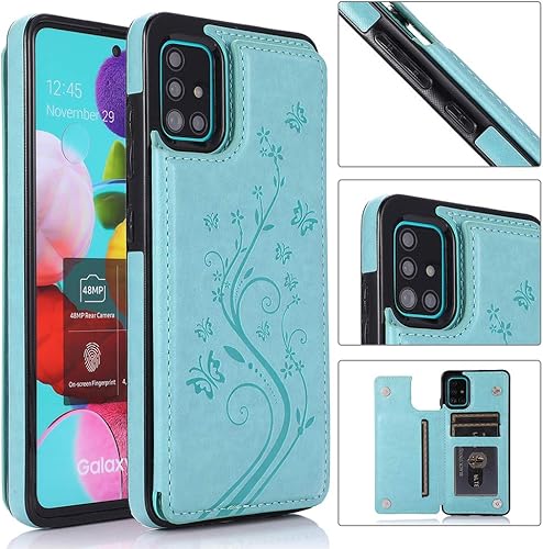 Vista 44 de Funda de teléfono para Samsung Galaxy A51 4G con protector de pantalla de vidrio templado, tarjetero con soporte para tarjetero, soporte para celda