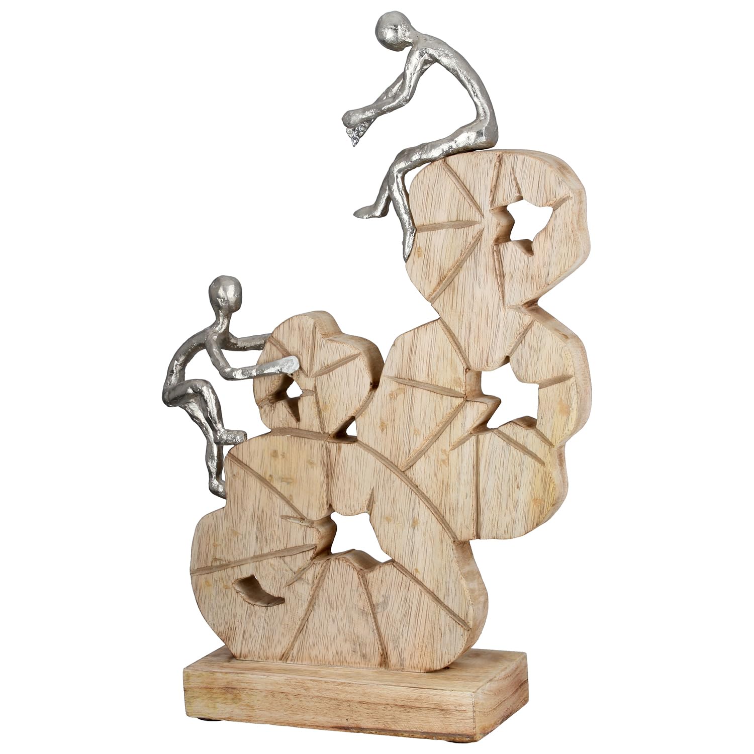 GILDE Sculpture to The Peak - Climbing Motif - Aluminium and Mango Wood - Natural and Silver - Height 45 cm x Width 29 cm