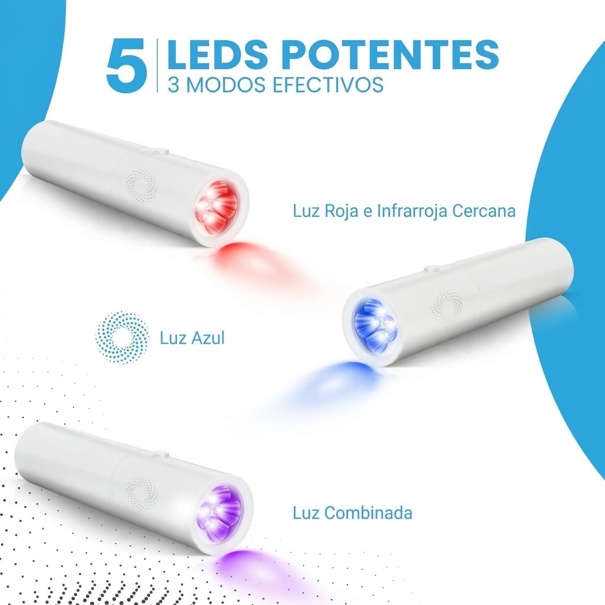 Linterna de luz roja, NIR y azul (blanca), portátil, 5 LED