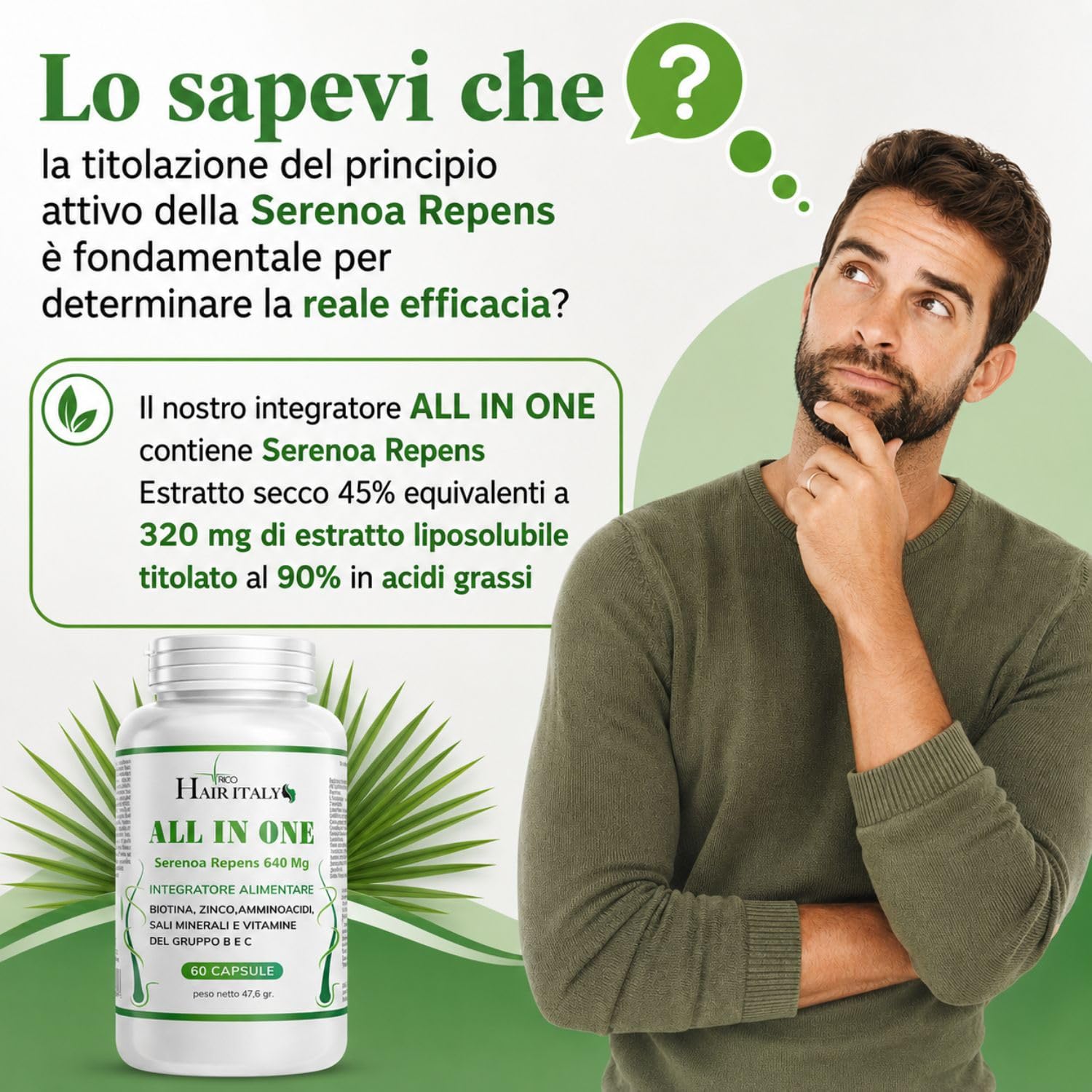 Integratore capelli e Vitamine capelli + serenoa repens+biotina+zinco+Selenio+Saw Palmetto e Caffeina.Multivitaminico Estratti Vegetali e Vitamine,Supporta la crescita aiuta contro la caduta.