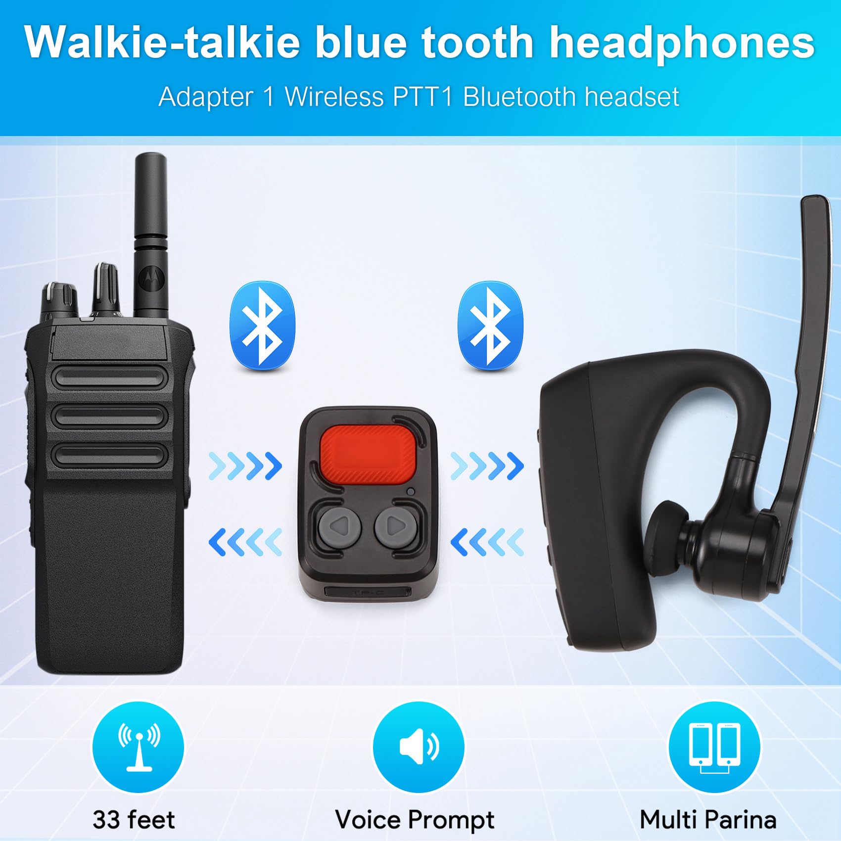 Walkie Talkie Auricular Bluetooth con Adaptador de Enchufe M Control Remoto Inalámbrico PTT para Restaurante Hotel