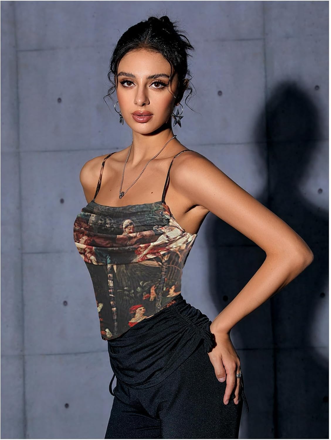 SOLY HUX Women's Graphic Figure Ruffled Bust Bustier Renaissance Cami Top Sleeveless Slim Fit Y2K Corset Crop Tops - Image 4