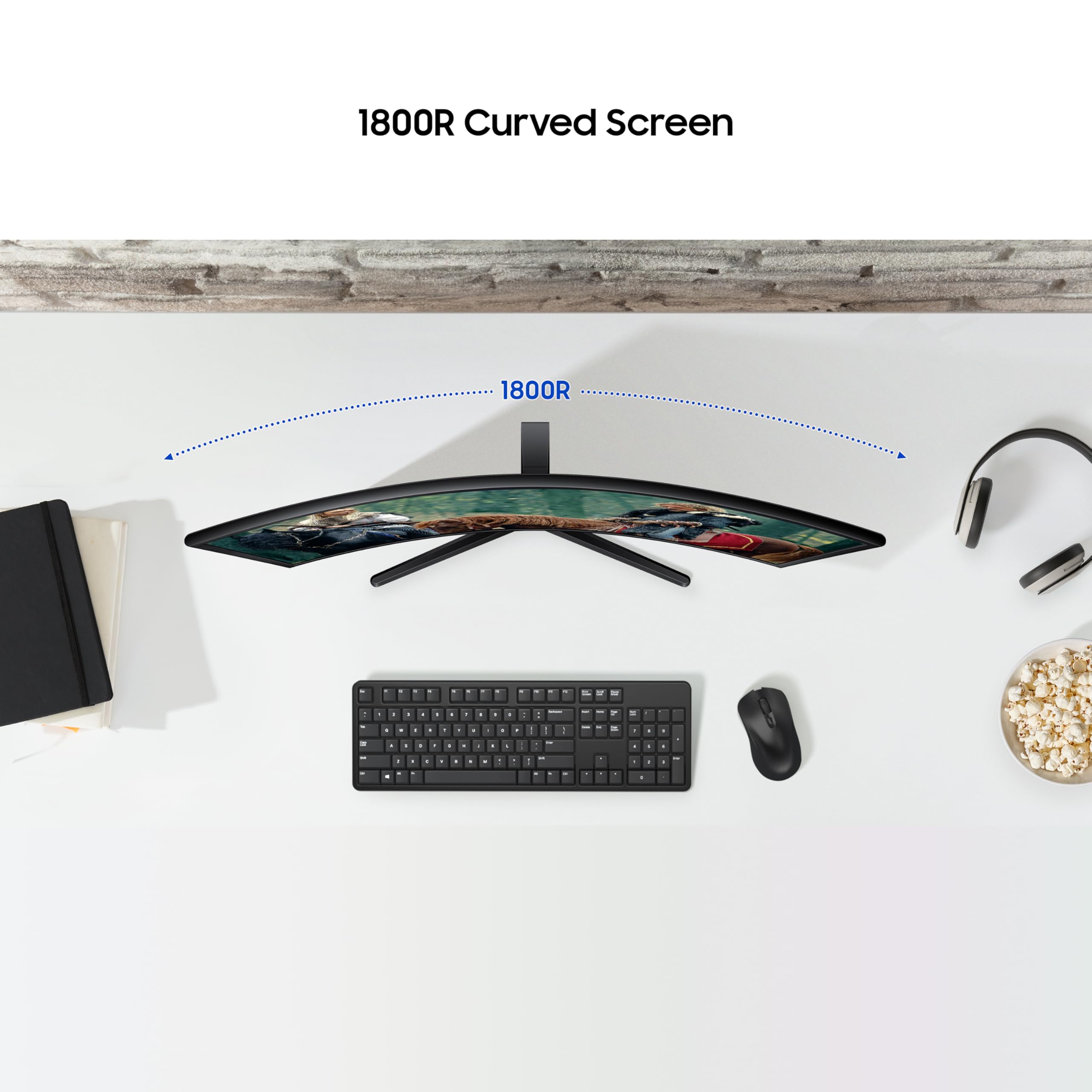 Samsung 27" (68.5cm) 100Hz Curved Monitor|1800R Curved Screen|100Hz|4ms|SRGB 95%|Ports-HDMI,D-Sub,Headphone|Game Mode|EyeSaver Mode|16.7M Color Support|Flicker Free|Off Timer Plus|LS27D368GAWXXL|Black — Amazon image 2
