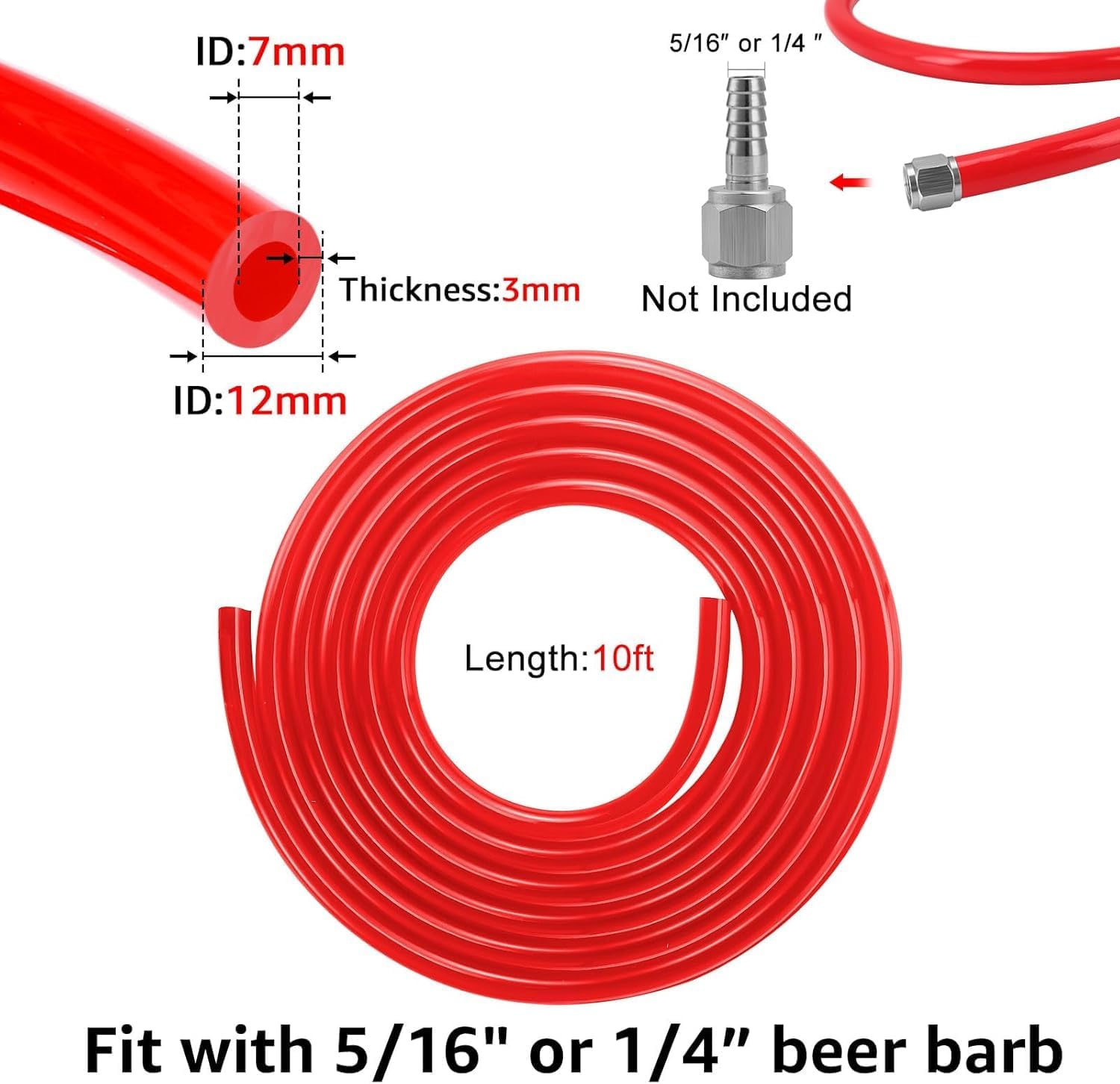 5ft Dual or Single 3/16" ID Beer Lines & 5/16" ID CO2 lines with Hose Clamps for Home Brewing
