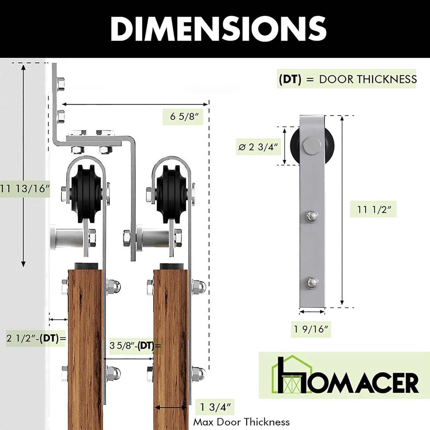 Homacer Brushed Nickel Double Track Z-Shape Bypass Sliding Barn Door Hardware Kit, for Two/Double Doors, 4.5ft Long Flat Track, Classic Design Roller