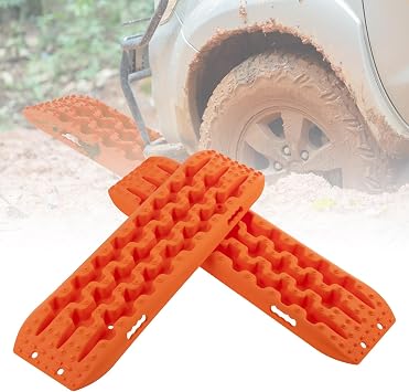 COSTWAY 2 PCS Traction Boards, 10t Recovery Tracks Tire Traction Mat for Sand/Mud/Snow Off-road, Traction Tire ladder Pad for Car AUV Emergency Orange, 107 x 31 x 7.5cm