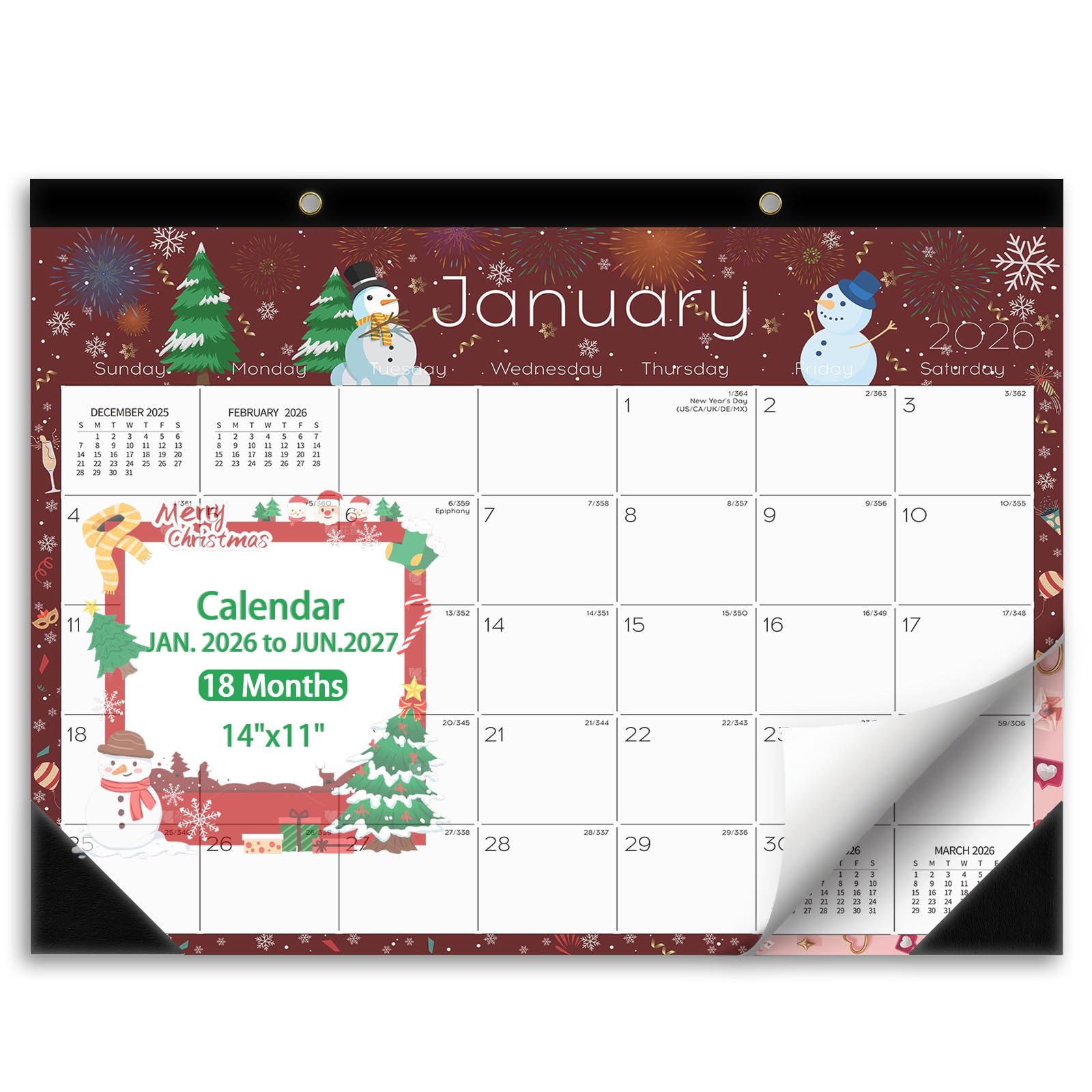 Ymumuda Desk Calendar 2026-2027 Wall Calendar 2 in 1, Monthly Desk Calendar 2026 from JAN.2026 to JUN.2027, 18-Month, Large 12"×17", Waterproof Cover, Hanging Rope, Home/office/School Planners