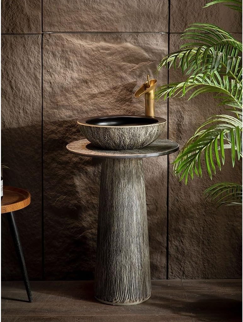 Pedestal Sinks Retro Column Wash Basin Outdoor Courtyard Home Integrated Floor-Standing Balcony Bathroom Sink (A)
