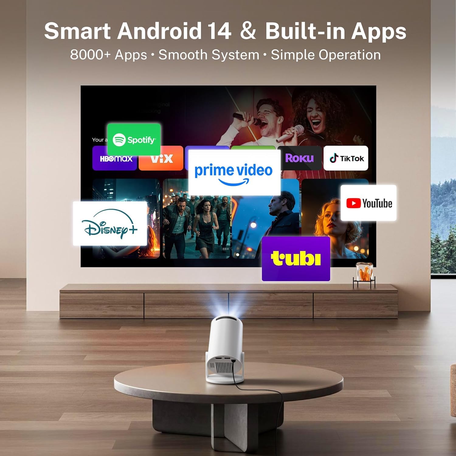 Mini Projecteur Portable 4K - Vidéoprojecteur 1080P FHD 4K 2025 Upgraded Mini Projecteur Portable avec Android 11, WiFi 6,BT5.0, 180° Rotation, Supporté pour TÉLÉPhone/PC/Lap/Stick, HDMI Home Cinéma