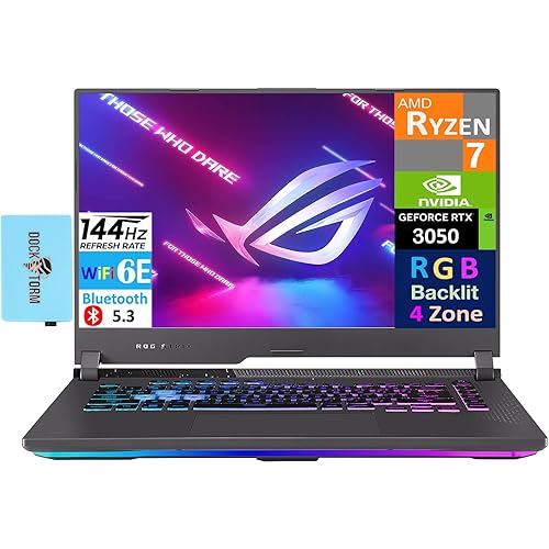 ASUS ROG Strix G15 15.6" 144Hz FHD Gaming Laptop G513RC (AMD Ryzen 7 6800HS, RTX 3050 4GB, 16GB DDR5 RAM, 512GB SSD, Backlit RGB KB, WiFi 6E, BT 5.3, RJ-45, Win11H) w/Dockztorm USB Hub