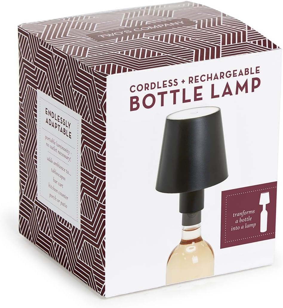 Two's Company LED Touchable Bottle Lampshade with Bottle Stopper in Gift Box, 1.25-inch Diameter, Iron, Black, 54913