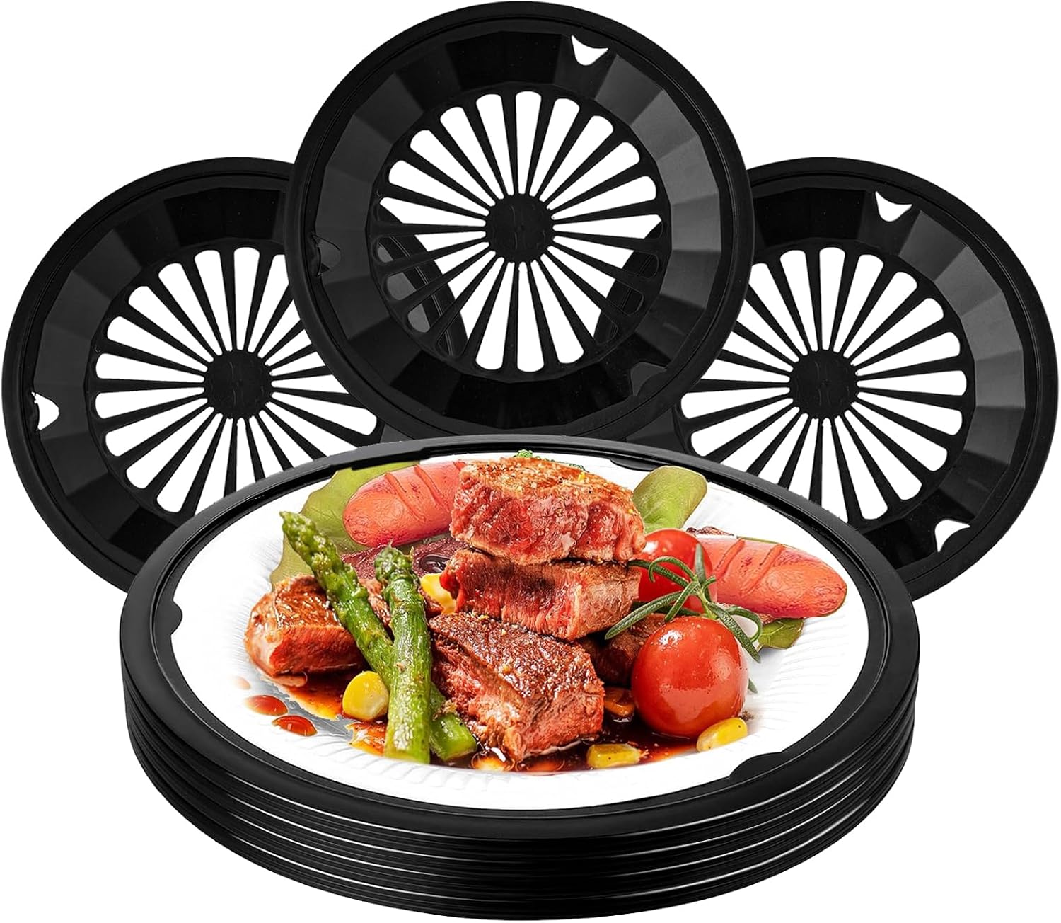 12 Packs Paper Plate Holders, Heavy Duty with Snap-in Grooves, 10 Inch Reusable Plastic Paper Plate Holders Supports for Picnic Party Dinner (Black)
