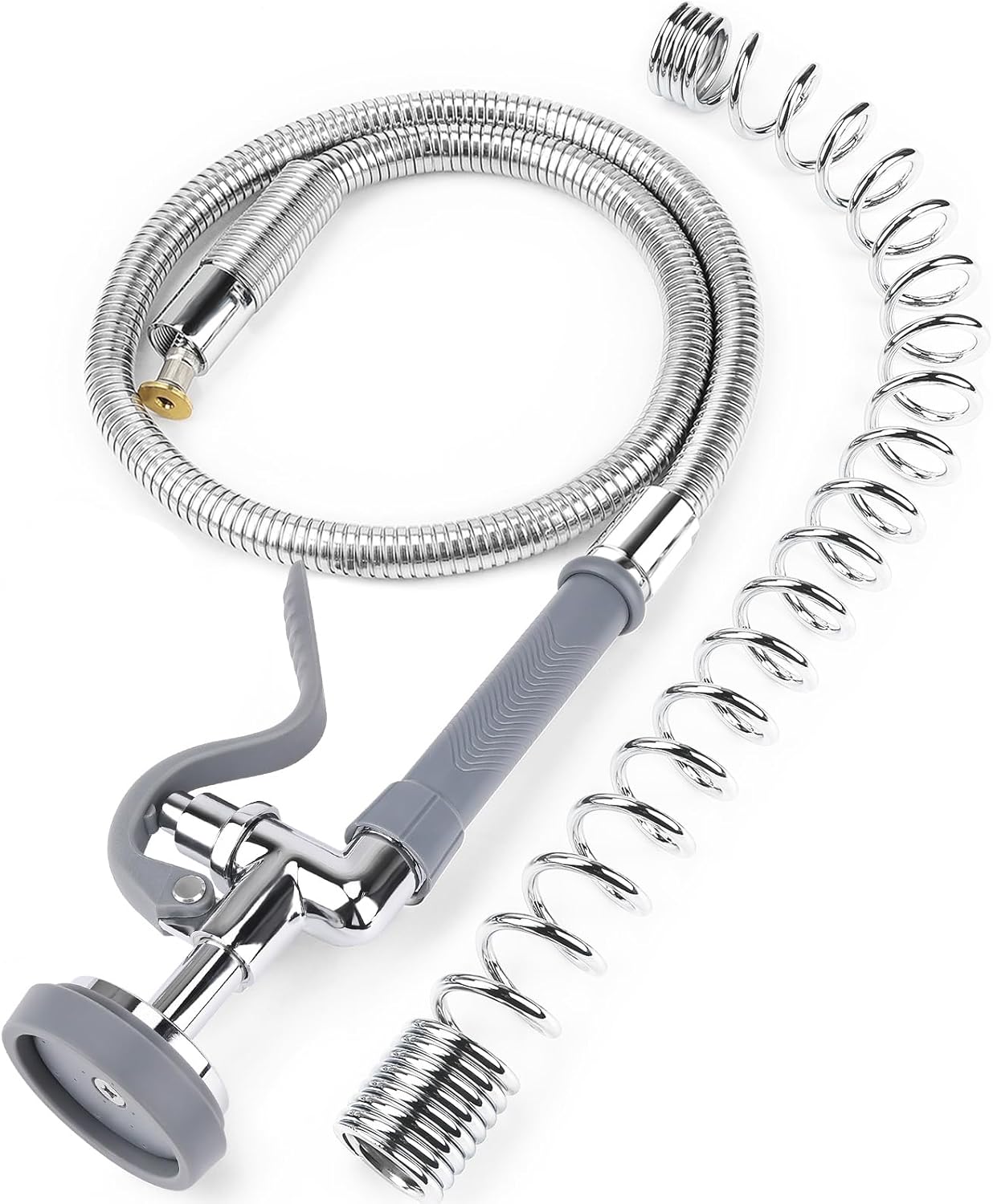 Spray Valve with 45” Commercial Sink Sprayer Hose and Pre Rinse Spring, Pre Rinse Sprayer with Flexible Stainless Steel Hose & Spring Assembly for Commercial Kitchen Faucets (Grey)