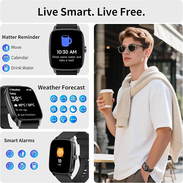 Smart Watch for Men Women, Bluetooth Call Smartwatch with AI Voice, 1.85" HD Fitness Watch, Heart Rate/Steps/Sleep Monitor, 100+ Sports Modes, IP68 Waterproof Watch for Android iOS - 5