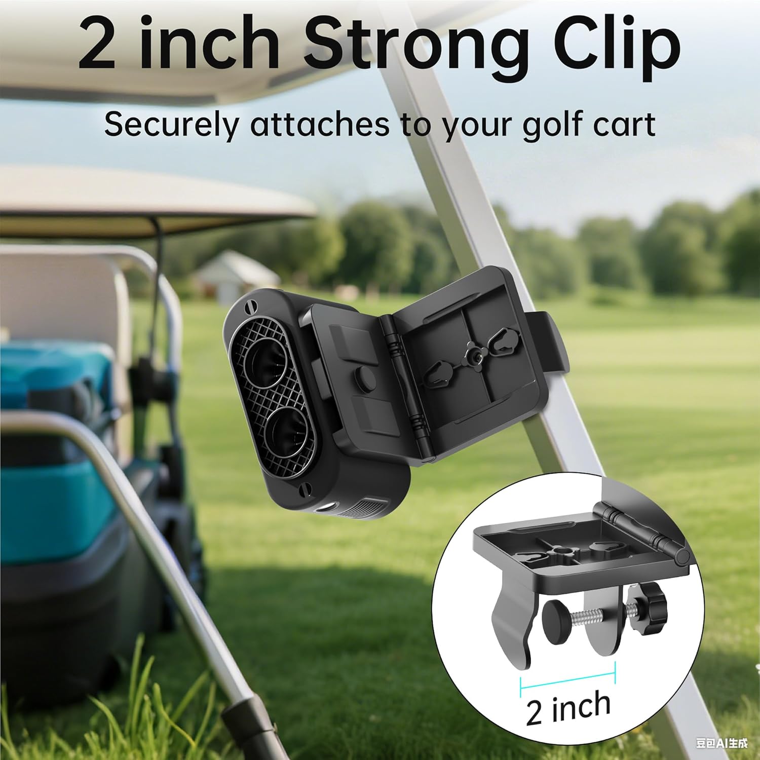 Rechargeable Golf Cart Fan, 14500mAh Battery Powered, 35Hrs Cooling, 5 Powerful Speed & LED Lantern, Dual Head Strong Clip Compatible with EZGO Club Car Yamaha, Golf Cart Push Cart Accessories - Image 3