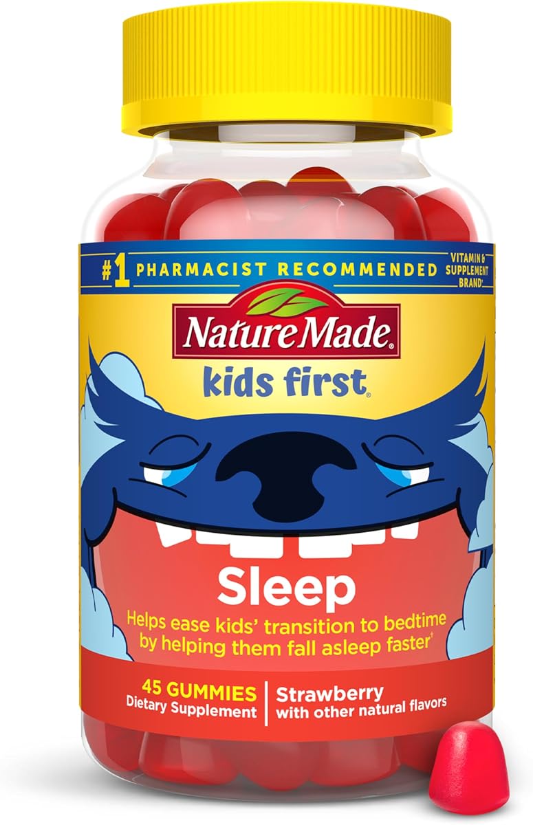 Gomitas de melatonina Nature Made Kids First Sleep, 45 unidades | Ayuda para dormir 100 % libre de drogas, gomitas para dormir para niños para un sueño reparador para uso ocasional, sabor a fresa