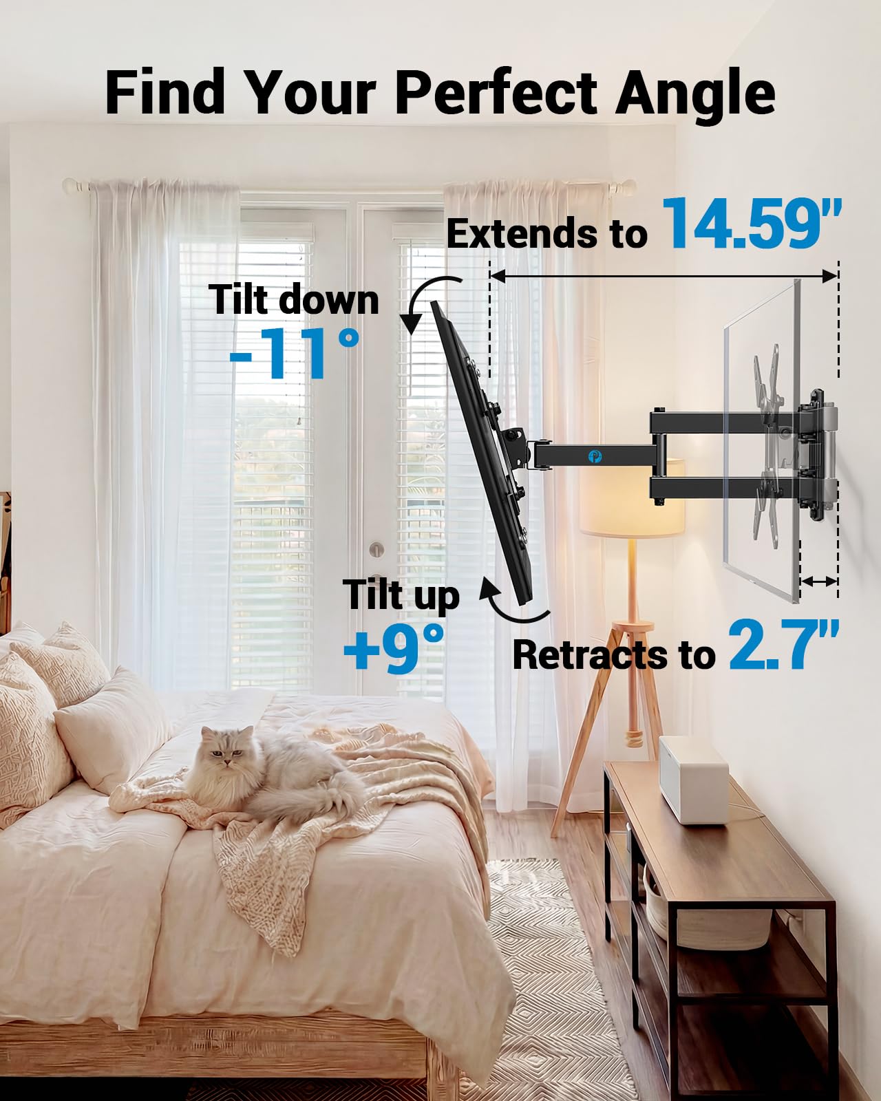 Pipishell Full Motion TV Wall Mount for Echo Show 21/15 and 13-43 Inch Flat Curved Screen TVs & Monitors, Max VESA 200x200mm up to 44lbs, TV Mount Wall Bracket with Rotation Swivel Tilt Extension — Amazon image 6
