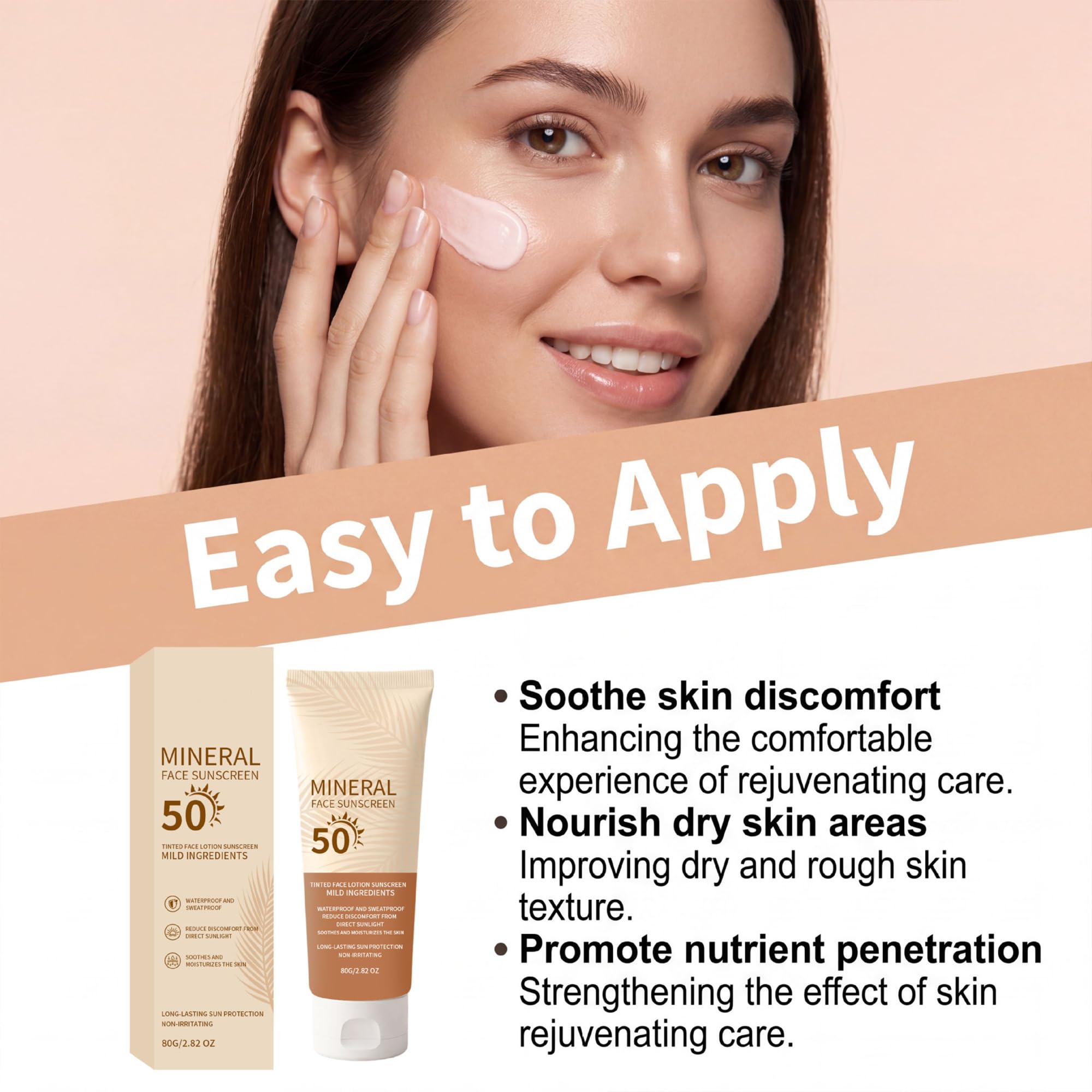 UV Doux SPF 50 Mineral Face Sunscreen, Tinted, Oil-Free, Mittlere bis gebräunte Haut, Breitband Sonnenschutz, mit Blaulicht und Sonnenschutz, 4% Zinkoxid und Titandioxid, hypoallergen (2pcs)
