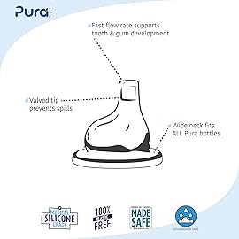 Pura Kiki XL Sipper Spouts - 100% Medical-Grade Silicone, Anti-Colic, Non Plastic Suitable for Babies, Kids, Toddlers, Preschoolers - 4-Pack
