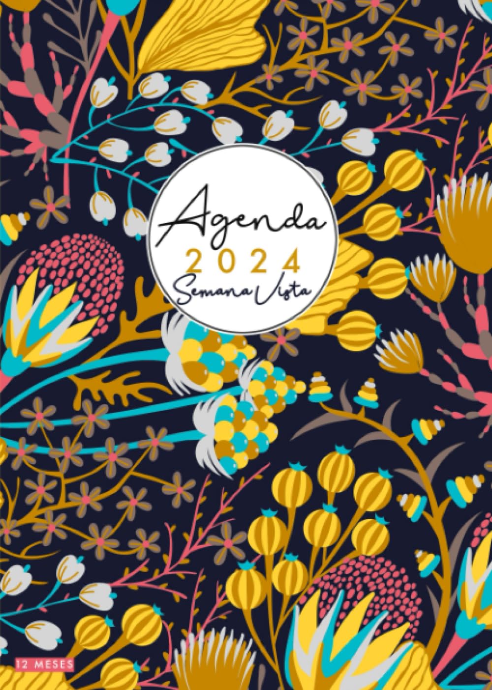 2024: Agenda 2024 Semana Vista Flores 12 Meses, 15x21 cm A5, Negra