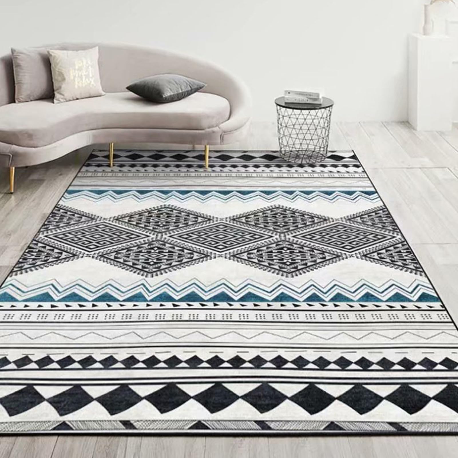 HGTRH Balcony Rugs Outdoor Apartment Waterproof, 4x6 Weather Resistant Outdoor Rugs for Patios, Outdoor Rug Geometric Pattern Non Slip Crystal Velvet Outdoor Carpet for Garden Deck Camping
