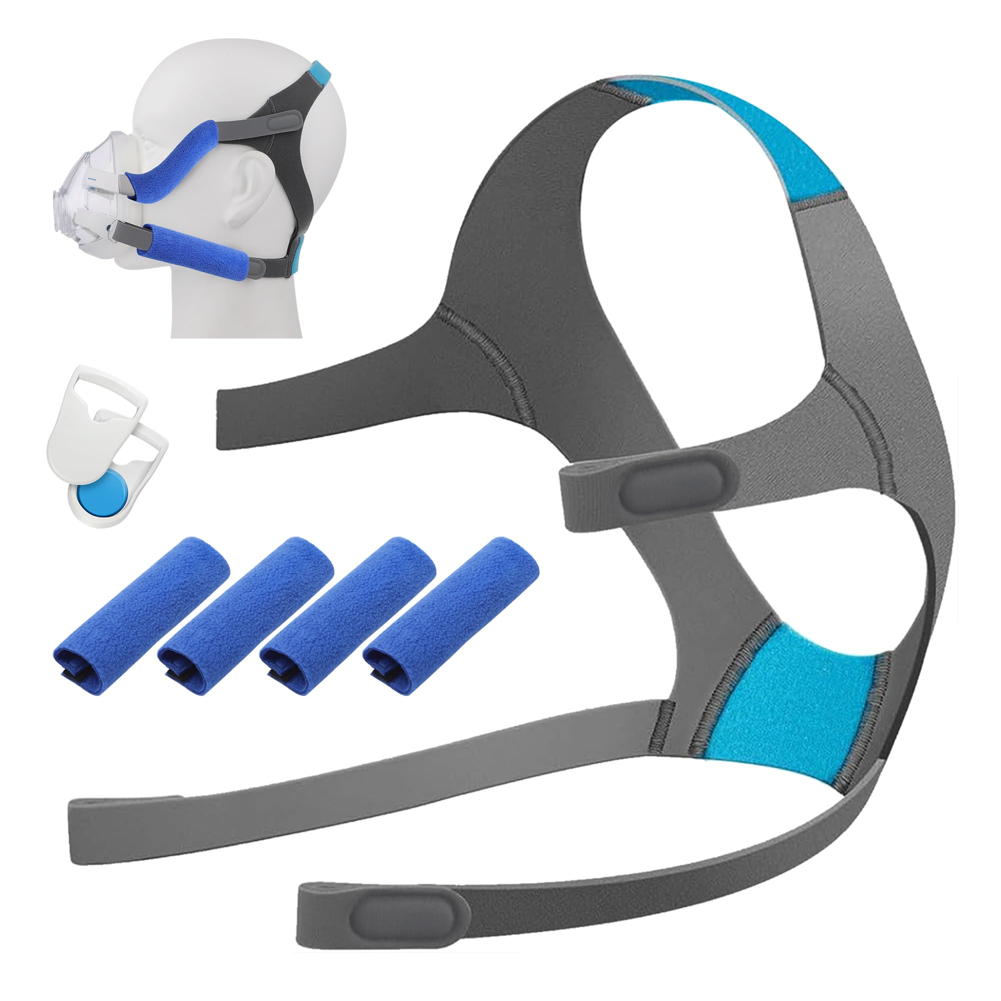 NITTIID Headgear for AirFit/AirTouch F20, 1 Pack Replacement Headgear with 1 Pair Magnetic Clips and 4 Packs Strap Covers