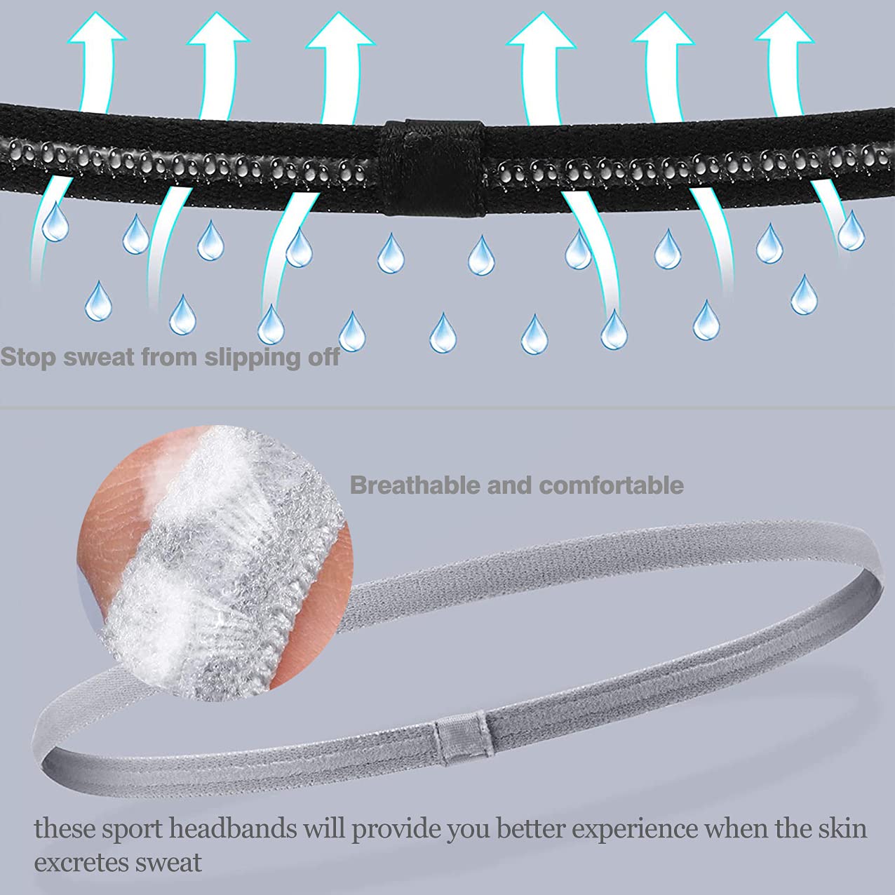 ZOCONE Sportiva Fasce per Capelli Sottile, 8/12 PCS Sportiva Fascia Capelli Sottile Sport Fascia Capelli Antiscivolo per Uomo e Donna,Ideale per Sport/Tennis/Yoga/Bicicletta/Fare Jogging Ecc