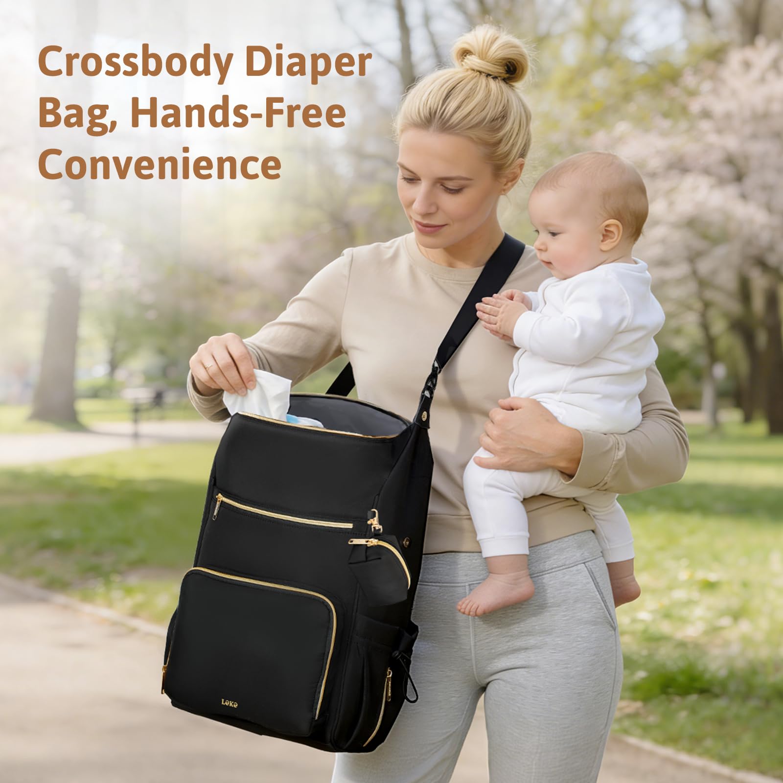 Lekesky Sac à Dos à Langer Grande Capacité avec Matelas et Attaches Poussette Compartiment Isotherme Noir