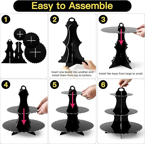 Miniatura 4 de Soleebee Soporte para cupcakes de 3 niveles, torre de cartón para cupcakes, torre de postre para decoración de cumpleaños, boda, fiesta, juego de 2