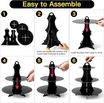 Soleebee 3-Tier Cupcake Stand, Cardboard Cupcake Tower, Dessert Cup Cake Stand Tower for Birthday Wedding Party Decoration, Cupcake Tier Stand 1 Set (Black)