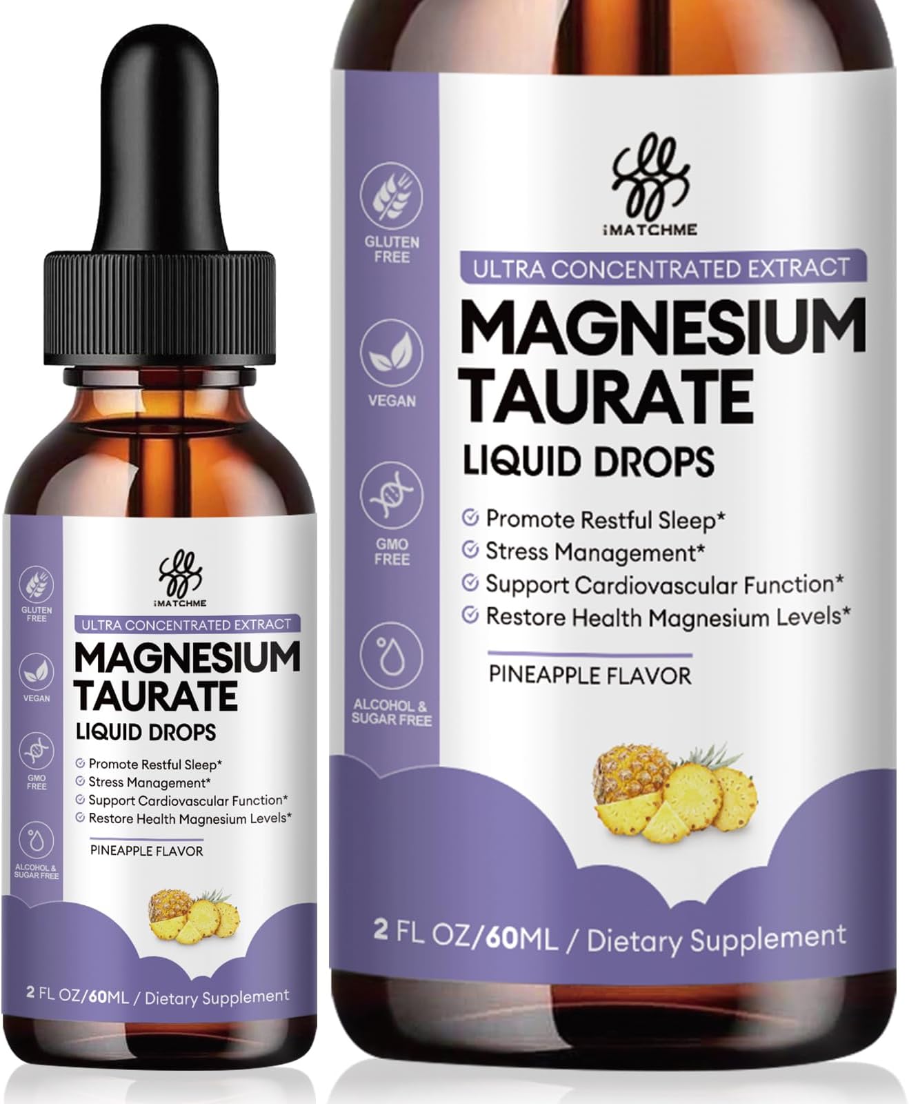 Magnesium Taurate Liquid Drop for Muscle Function, Nerve and Heart Health Support, High Absorption Magnesium Supplement with B6, CoQ10, Vegan, Non-GMO, Gluten/Sugar Free Pineapple Flavor, 2 Fl Oz