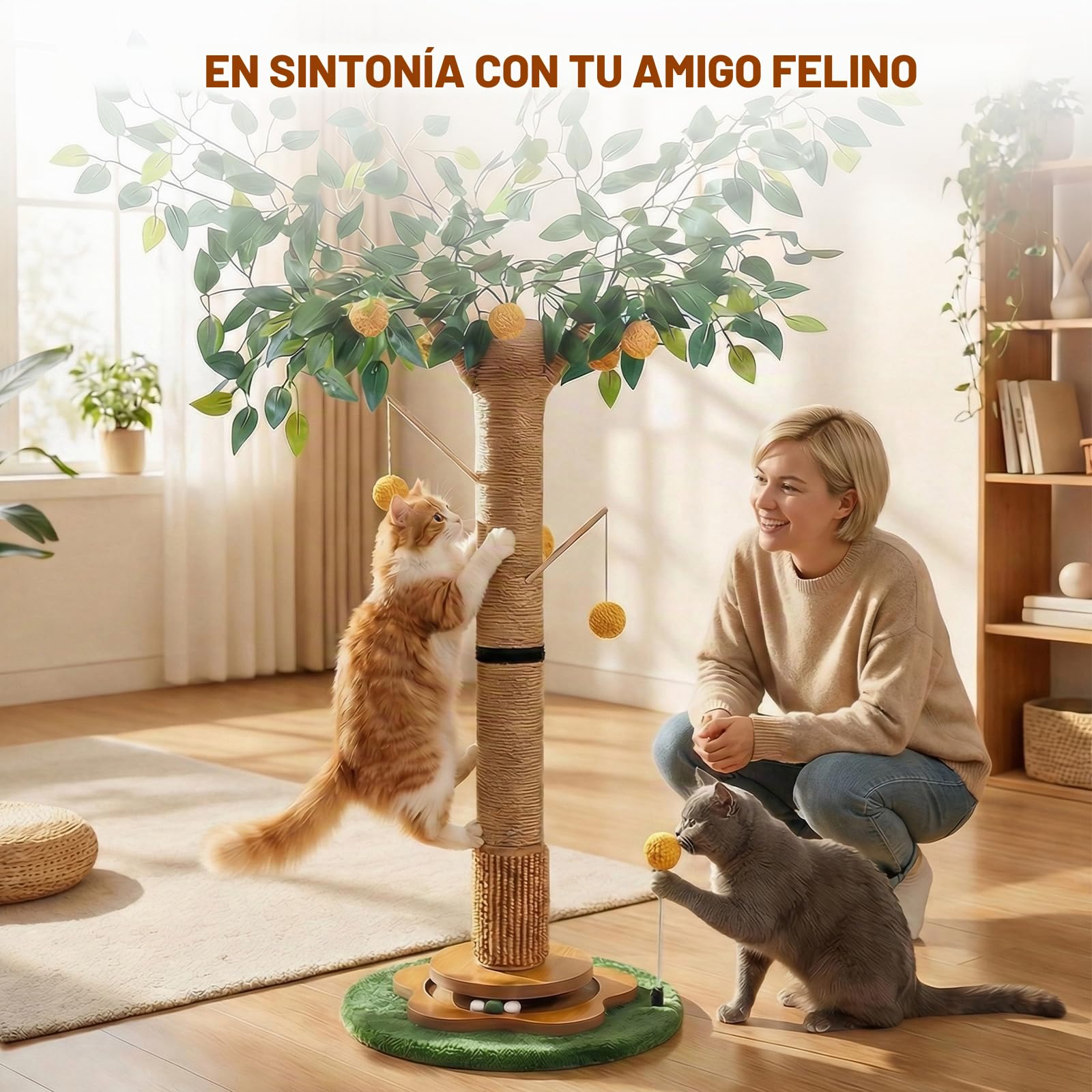 Árbol rascador para gatos con cuerda de sisal de primera calidad, rascador para rascar, bolas colgantes interactivas, juguete para interiores, rascadores, gatitos y gatos