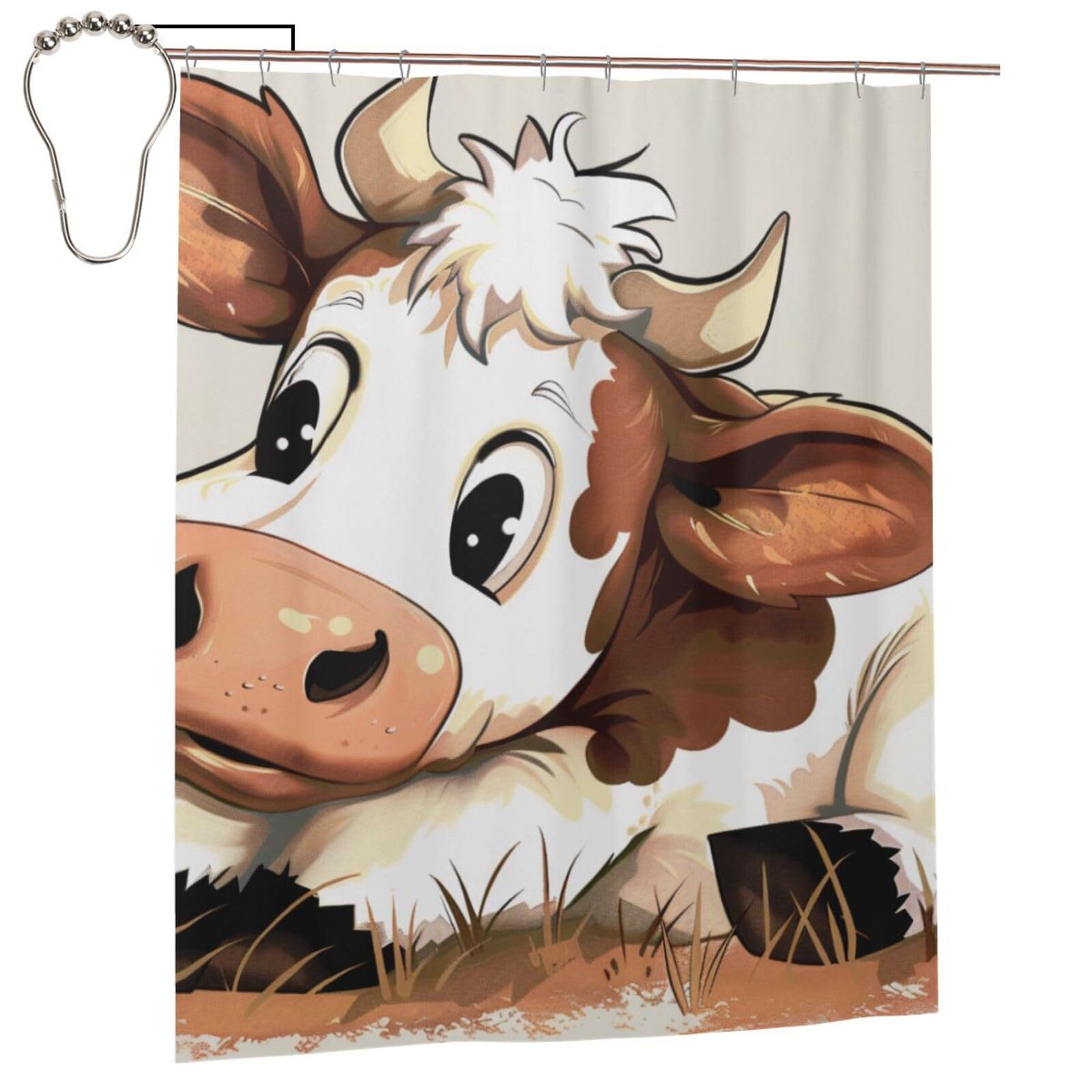 BWWHCCTI Cute Cow Print Printed Shower Curtain With 12 Iron Hooks Opaque Quick Drying Waterproof Shower Curtains Sets For Bathroom 152x183 Cm