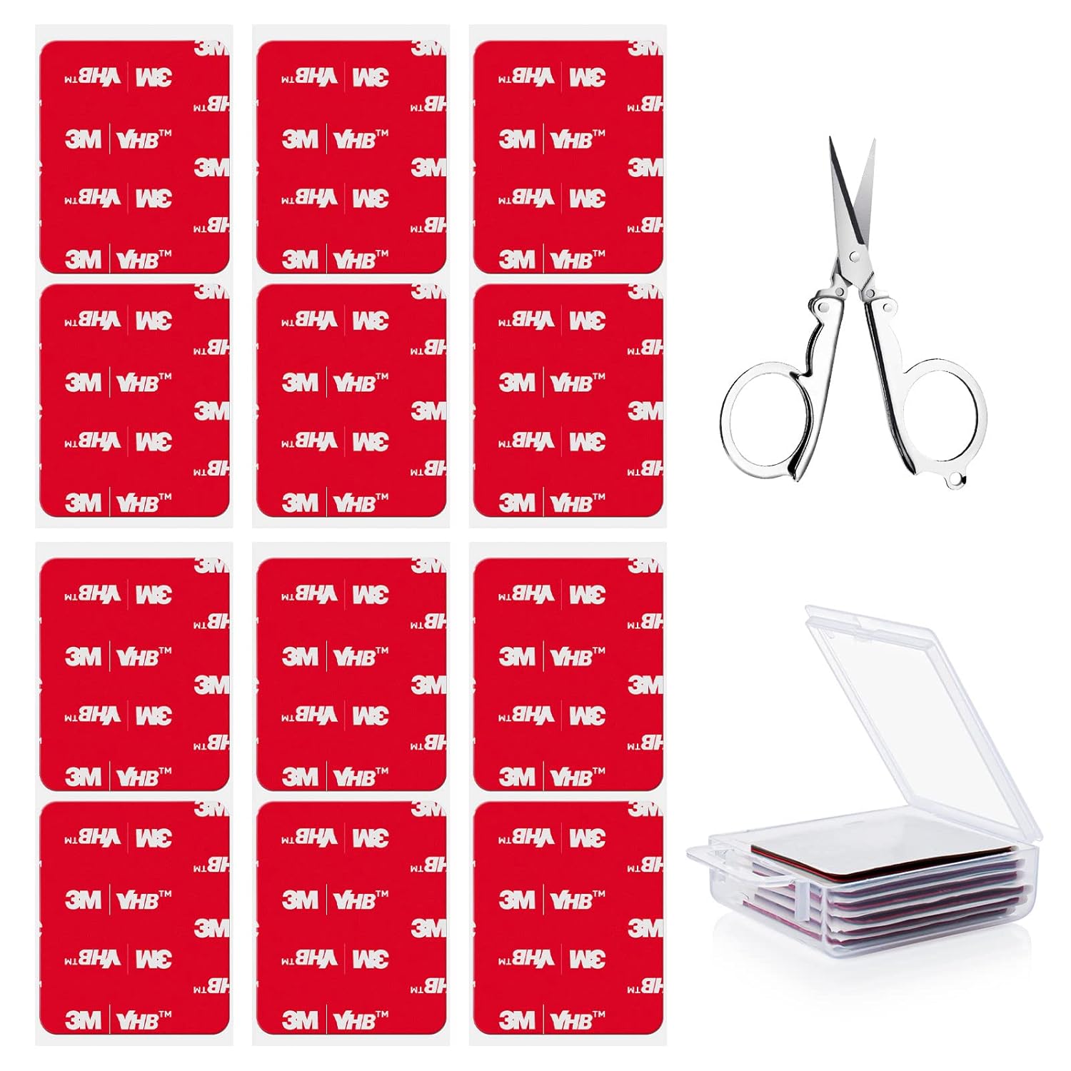 HAYVAN 3M Sticky Pads 12 PCS - Multipurpose Strong Adhesive 3M Double Sided Foam Tape with Stainless Steel Folding Scissors, for Car, Home Office Decor - 1.96 in X 1.57 in (12) Thumbnail