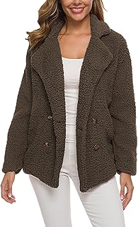 Chaqueta de forro polar para mujer, chaqueta de forro polar cálida, color liso, elegante, abrigo de invierno, suave y desenfadado, marrón, M