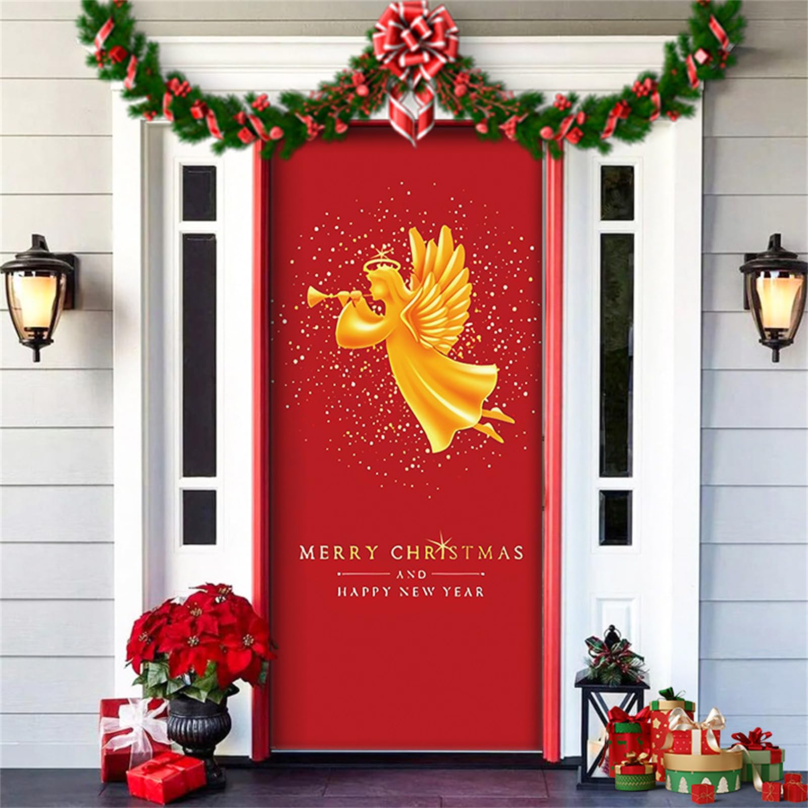Tsophreniq Festival Door Curtain with Fade Resistant Polyester Materials for Christmas and New Year Decors Christmas Door Cover Polyester Holiday Decors